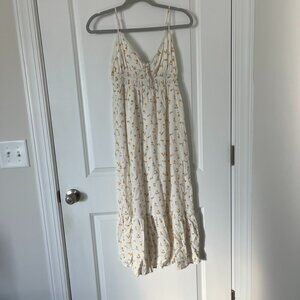 Medium Sunflower Yellow and White Midi Sundress with Adjustable Straps